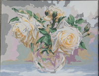 Картина по номерам на холсте 40х50 40 x 50 на подрамнике "Букет белых роз в прозрачной вазе. Бузин" DVEKARTINKI #43, Людмила К.