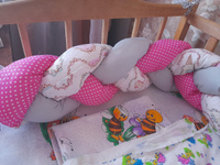 Бортик коса из хлопка 220 см. в детскую кроватку для новорожденного. Розовый, серый, разноцветный. "Фуксия" #82, Александра А.