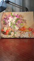 Картина по номерам на холсте 40x50 40 х 50 с подрамником "Букет сирени и роз на столе. Дандорф" #90, Елена С.