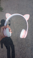 Наушники беспроводные, с ушками, Bluetooth, светящиеся детские, розовые, встроенный микрофон #84, Анна М.