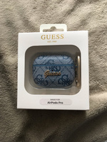 Чехол Guess PU Leather для беспроводных наушников Apple Airpods Pro / Аирподс Про из экокожи с карабином и металлическим лого 4G, синий #6, Эвелина С.