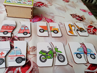 Картинки-половинки "Транспорт", 20 деталей из дерева в деревянной коробке для развития логики у малышей #4, Екатерина Горюнова