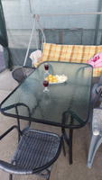 Стол садовый металлический со стеклянной столешницей и отверстием для установки зонта, 150х90х72 см #1, Оксана К.