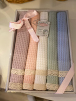 Кухонные полотенца вафельные c гипюром 5 шт. KOPENAKI 40x60 см, разноцветные #3, Екатерина Ш.