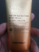 Tony Moly Солнцезащитный крем для лица SPF50 с муцином улитки корея Intense Care Gold 24K Snail Sun Cream SPF50 РA, 50 мл #24, Рустам В.