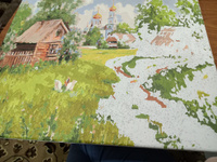 Картина раскраска по номерам на подрамнике на холсте 40*50 см "Деревенский пейзаж и церковь" #30, Елена Б.