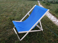 Кресло-шезлонг "Берёзка" шлифованный с голубой тканью складной для дома и дачи #47, Татьяна П.