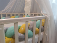 Бортик коса из хлопка 220 см. в детскую кроватку для новорожденного Мятный, желтый, серый. "Солнечная" #76, Елена Л.