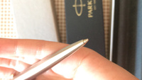 Ручка шариковая подарочная Parker Jotter Core Stainless Steel Gt, автоматическая, корпус серебристый, позолоченные детали, кнопочный механизм, чернила синие, подарочный футляр #40, Гольтваничий Елена