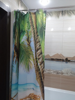 Штора (занавеска) для ванной / душа водоотталкивающая тканевая с кольцами 180 x 180 см Пальмы у океана #63, Руслан А.