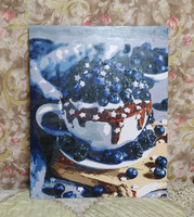 Картина по номерам Hobruk "Чашка с ягодами" на холсте на подрамнике 50х40, раскраска по номерам, набор для творчества, еда и напитки / живопись #5, Наталья К.