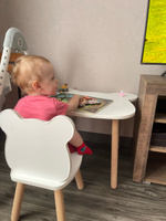 Детский стол и стул из дерева MEGA TOYS Мишка комплект деревянный белый столик со стульчиком / набор мебели для детской комнаты рисования и кормления малышей / подарок на 1 годик девочке и мальчику #95, Инетта Е.