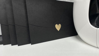 Конверт бумажный Сердечко для приглашения на свадьбу 10 штук формат С6 114х162 мм, дизайнерская бумага цвет черный #14, Эльвира Б.