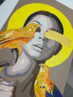 Девушка, попугаи и луна / Абстракция Раскраска картина по номерам на холсте с металлической краской 40х60 #17, Виктория Б.