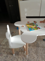 Детский стол и стул из дерева MEGA TOYS Мишка комплект деревянный белый столик со стульчиком / набор мебели для детской комнаты рисования и кормления малышей / подарок на 1 годик девочке и мальчику #4, Elita D.