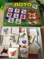 Детское развивающее лото "В мире животных", настольная развивающая игра для малышей, 36 пластмассовых фишек с картинками + набор из 6 карточек #6, Антон К.