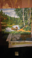 Картина по номерам на холсте с подрамником 40х50 Лодка у пруда Природа Пейзаж #71, Юлия С.