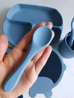 Детская посуда для кормления набор силиконовый для малышей 6 предметов тарелка нагрудник ложка вилка поильник детский #6, Екатерина С.