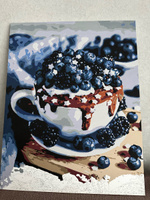 Картина по номерам Hobruk "Чашка с ягодами" на холсте на подрамнике 50х40, раскраска по номерам, набор для творчества, еда и напитки / живопись #8, Ангелина Т.