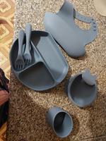 Детская посуда для кормления набор силиконовый для малышей 6 предметов тарелка нагрудник ложка вилка поильник детский #4, Екатерина К.
