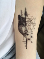 Временная татуировка, Татуха-муха, маленький волк с ёлкой на голове, 6х11 см #35, Альбина Т.