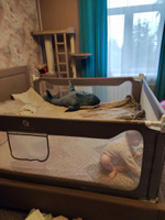 Защитный бортик для детской кровати от падения 200 см серый, лен CINLANKIDS (высота регулируется) #104, Анастасия