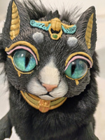 Кошка-бастет черная с зелеными глазами. Игрушка авторская, ручная работа, шарнирная #1, Наталья К.