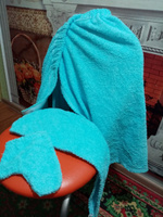 Набор для бани и сауны женский махровый Bio-Textiles (полотенце-накидка, чалма, рукавица), 3 предмета, 100% хлопок, цвет: голубой, размер XL-3XL #13, Маргарита Е.