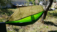 Гамак с москитной сеткой подвесной 270х140 туристический для дачи, зеленый #3, Денис Ч.