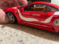 Машинка металлическая Ferrari F430 Fiorano, открывающиеся двери и капот, вращающиеся резиновые колеса, масштабная коллекционная модель Bburago Бураго 1:24, красная, Феррари #40, Денис П.