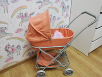 Коляска люлька для кукол до 45 см, с сумкой и корзиной-сеткой, металлическая, цвет оранжевый #6, Юля Х.