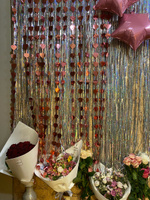 Гирлянда занавес фольгированная блестящая для праздника Riota Сердца, розовое золото, 100х200 см #5, Марина Л.