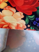 Ткань для шитья Габардин 155 см х 300 см (100% пэ) разноцветная с орнаментом хохлома #13, Раиса Р.