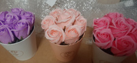 Розы из мыла. Букет в шляпной коробке из 7 роз, розовый #76, Анастасия П.