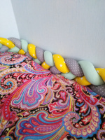 Бортик коса из хлопка 220 см. в детскую кроватку для новорожденного Мятный, желтый, серый. "Солнечная" #27, юлия