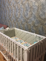 Бортики в кроватку для новорождённых стеганые MamiBro, 100% хлопок, 60х30 см - 2 шт, 120х30 см - 2 шт, пыльно оливковый #47, Юлия У.