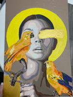 Девушка, попугаи и луна / Абстракция Раскраска картина по номерам на холсте с металлической краской 40х60 #18, Виктория Б.