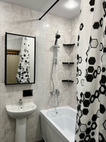 Штора для ванной комнаты водонепроницаемая, тканевая 180x200 см, с принтом, кольца в комплекте #41, Армен Д.
