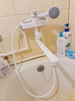 Смеситель в ванную, длинный излив, шаровый, из высокопрочного пластика АБС, белого цвета #44, Екатерина