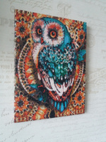 Алмазная мозаика на подрамнике - Сова цветная. Картина стразами 30 на 40 - сова на ветке разноцветная #75, олеся м.