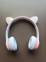 Наушники беспроводные, с ушками, Bluetooth, светящиеся детские, розовые, встроенный микрофон #55, Елена И.