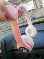 Наушники беспроводные, с ушками, Bluetooth, светящиеся детские, розовые, встроенный микрофон #87, Айгюн Г.