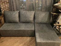 Угловой диван-кровать PUSHE раскладной Каир Lux правый угол, велюр, серый мрамор Meridian 992 #6, Изольда Ч.