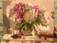 Картина по номерам на холсте 40х50 40 x 50 на подрамнике "Пионы с вишней" DVEKARTINKI #74, Анастасия Ф.