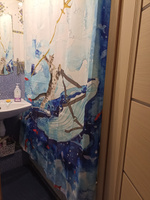 Штора для ванной "Кот на ките" тканевая занавеска в ванную комнату 180х180 см с крючками #12, Маргарита Л.