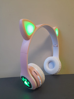 Наушники беспроводные, с ушками, Bluetooth, светящиеся детские, розовые, встроенный микрофон #83, Саурин В.