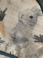 Полотенце для новорожденного с уголком Зайчики, Полотенце детское с капюшоном банное, махровое 90х90 см, варежка-мочалка, Mom'Story Design #49, Дарья Б.