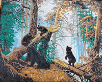 Картина по номерам Hobruk "Утро в сосновом лесу И. И. Шишкин и К. А. Савицкий", на холсте на подрамнике 50х40, раскраска по номерам, художники / живопись #5, Чанчикова Т.