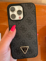 Чехол Guess PU leather на Apple iPhone 15 Pro Max / для Айфон 15 Про Макс из экокожи, с защитой камеры, с металлическим логотипом 4G Triangle Diamond, черный #7, Ирина К.
