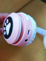Наушники беспроводные, с ушками, Bluetooth, светящиеся детские, розовые, встроенный микрофон #67, Мальчикова Ирина